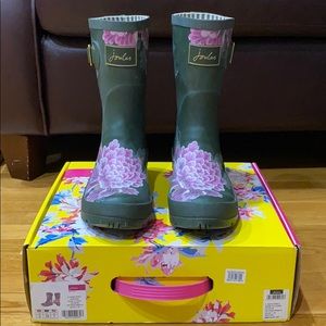 Joules green pink floral Molly Welly rain boots
